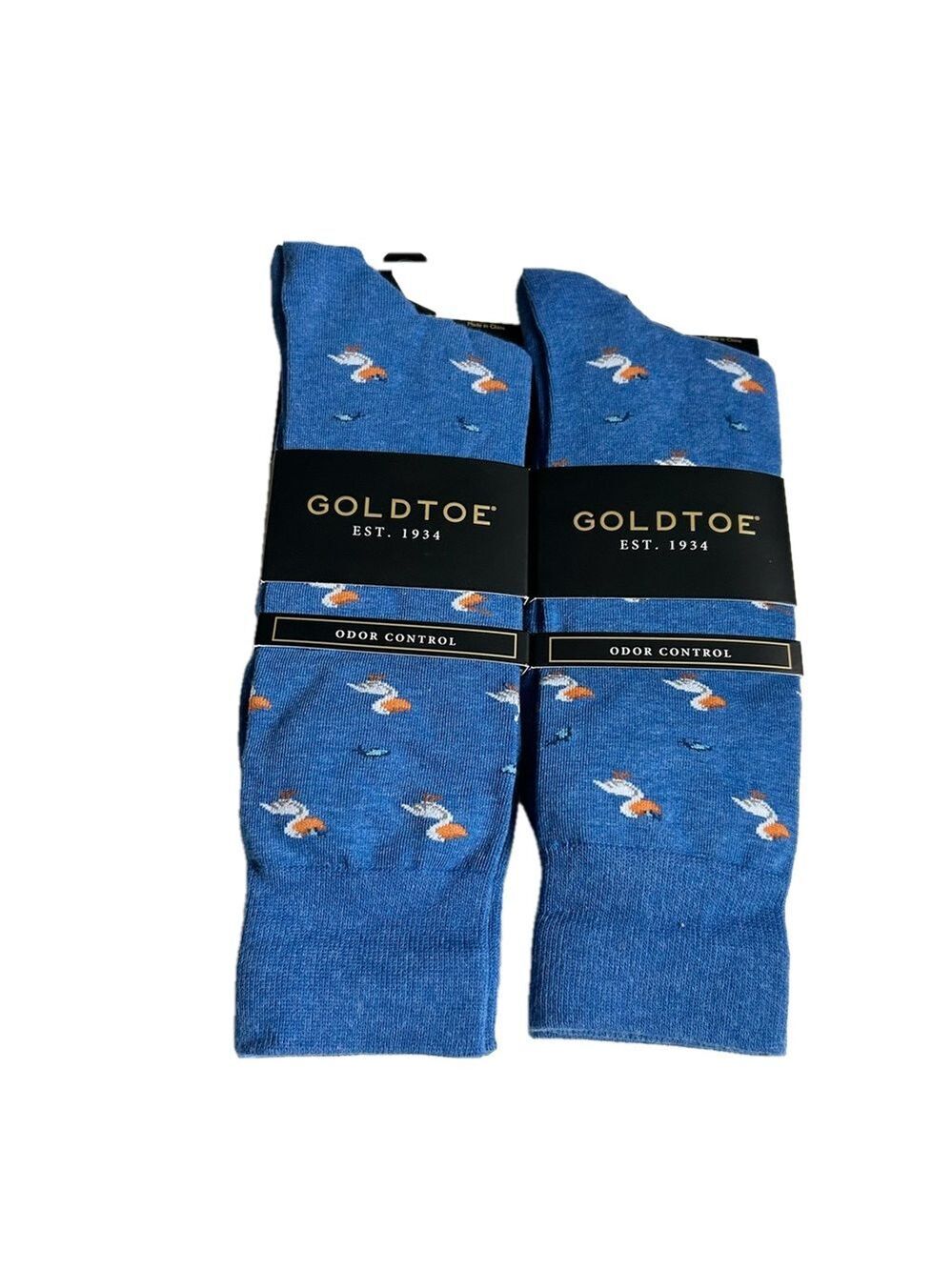 Gold Toe Pelican and Fish Crew Socks Heather Blue 2 Pairs NWT